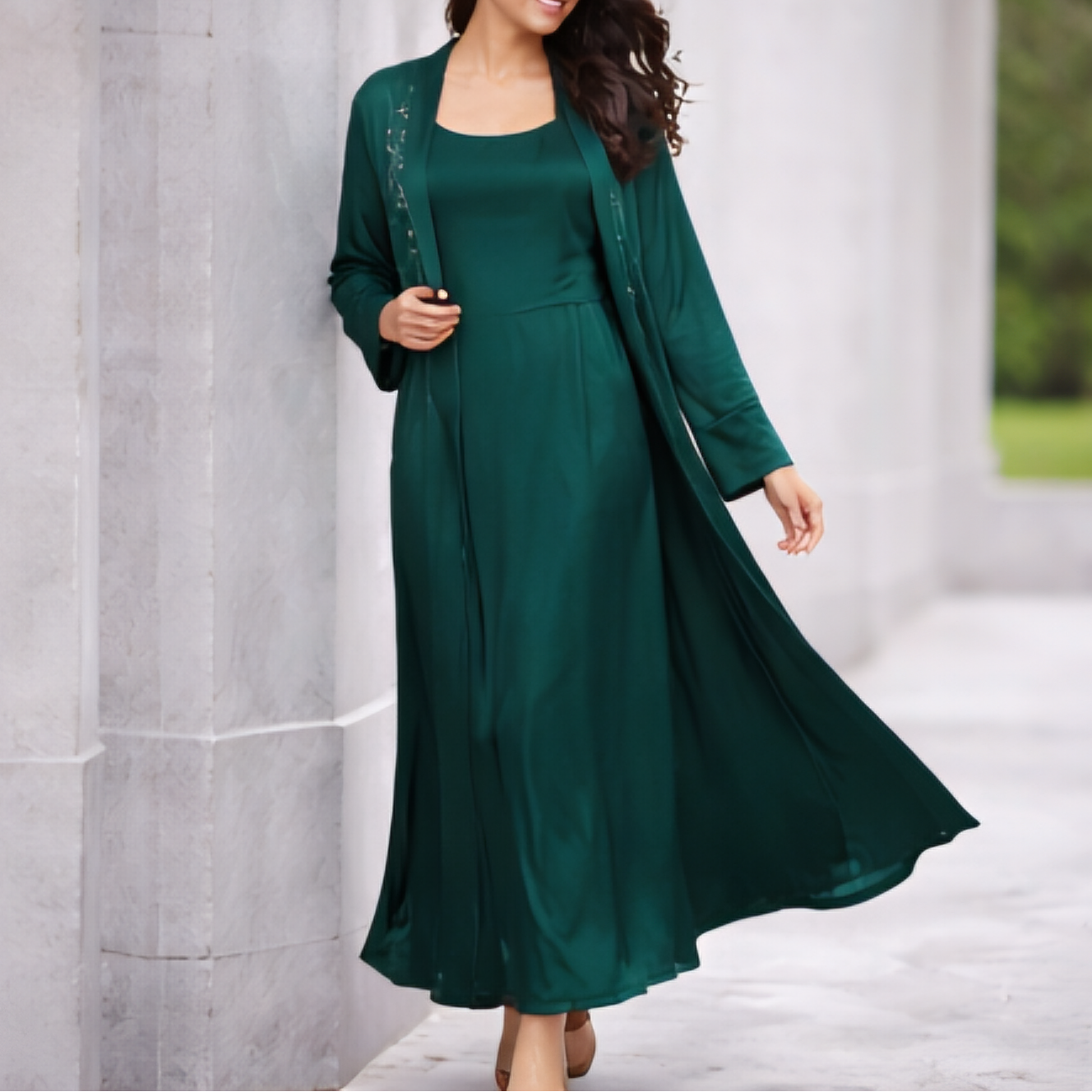 MUSARAT Saudi Style Abaya Kimono With Inner Slip Dress