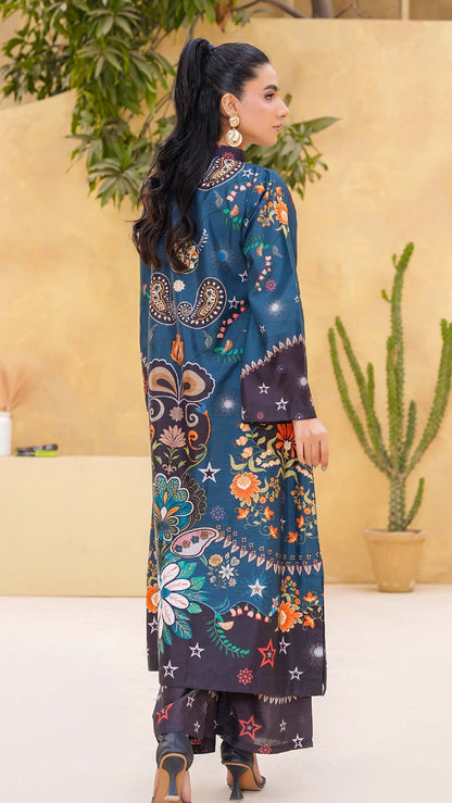 Woman wearing a floral dress with a neutral background