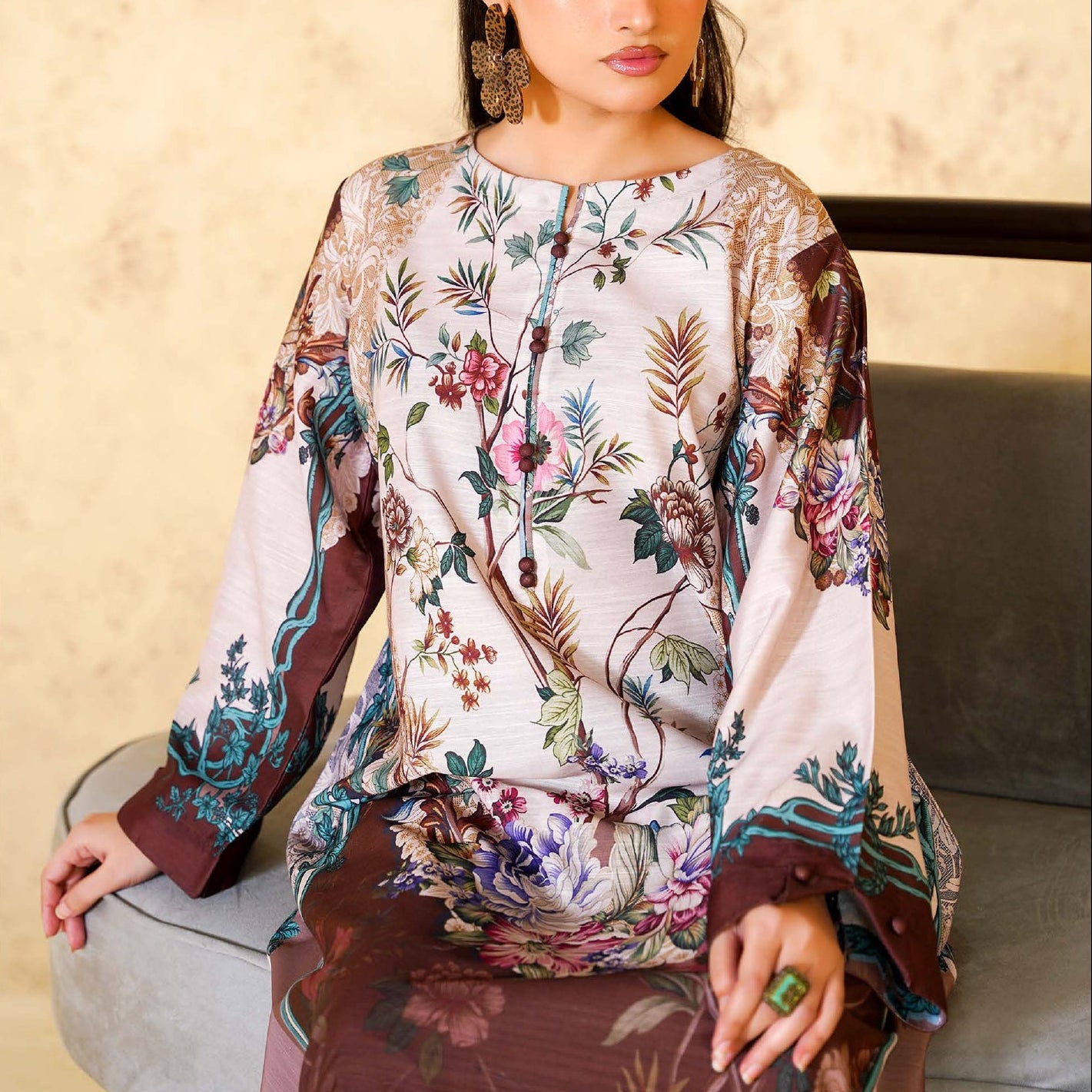 RANG-E-BAHAR Printed Two-Piece Long Kurta and Trouser Set