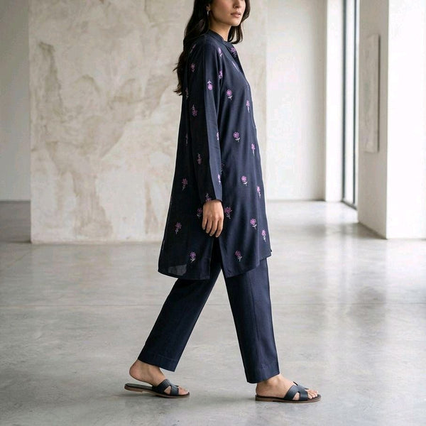 ENYA Embroidered Linen 2 Piece Co Ord Set Relaxed Fit Wide Leg Hipster Trouser