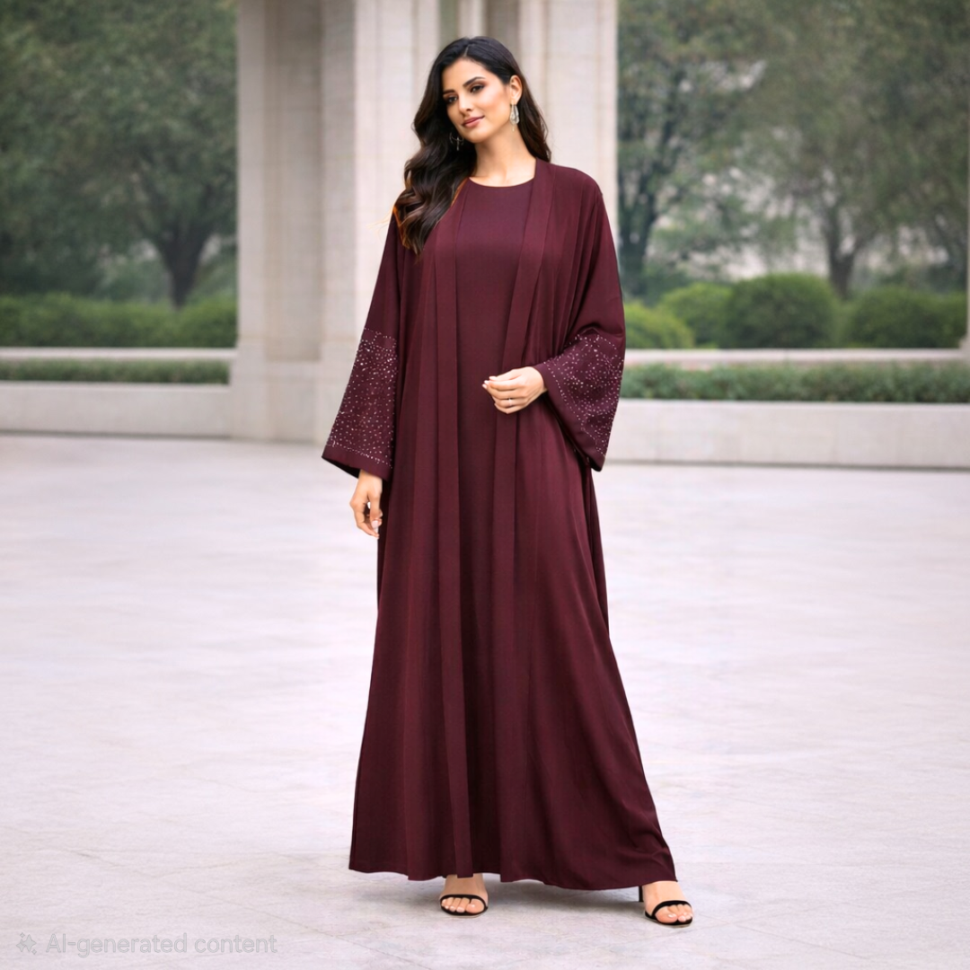 EMILIA Elegant Two-Piece Abaya With Matching Inner Slip Dress