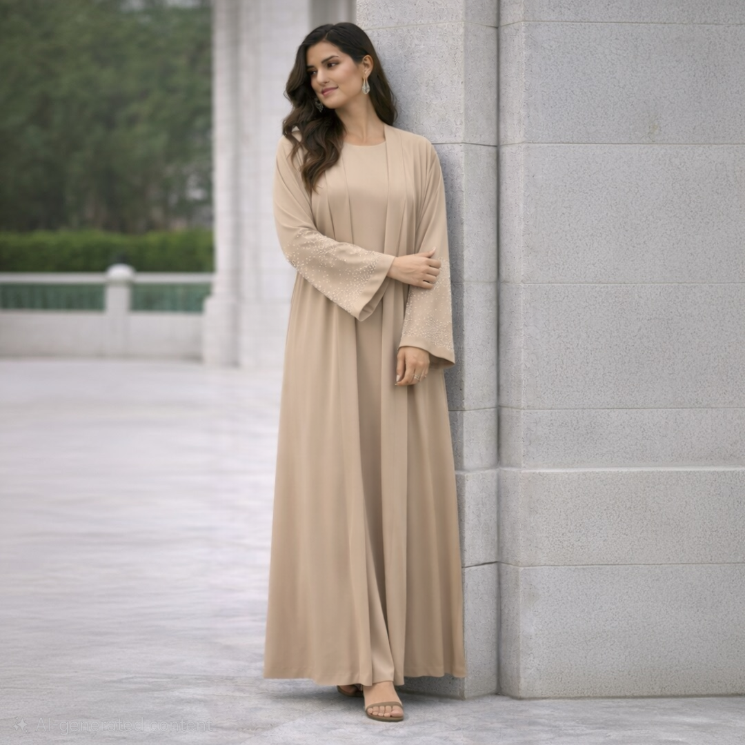 EMILIA Elegant Two-Piece Abaya With Matching Inner Slip Dress