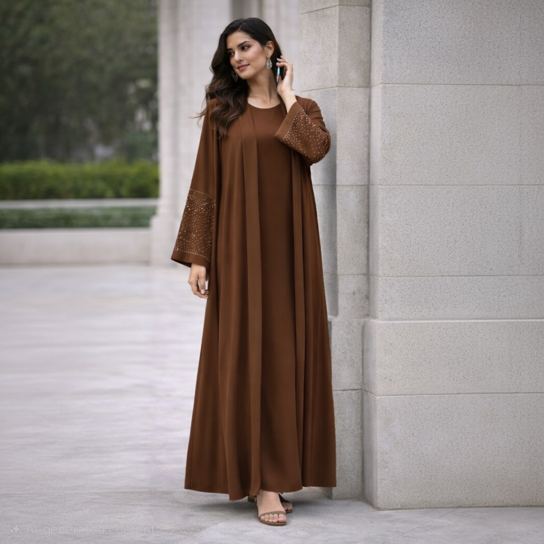 EMILIA Elegant Two-Piece Abaya With Matching Inner Slip Dress