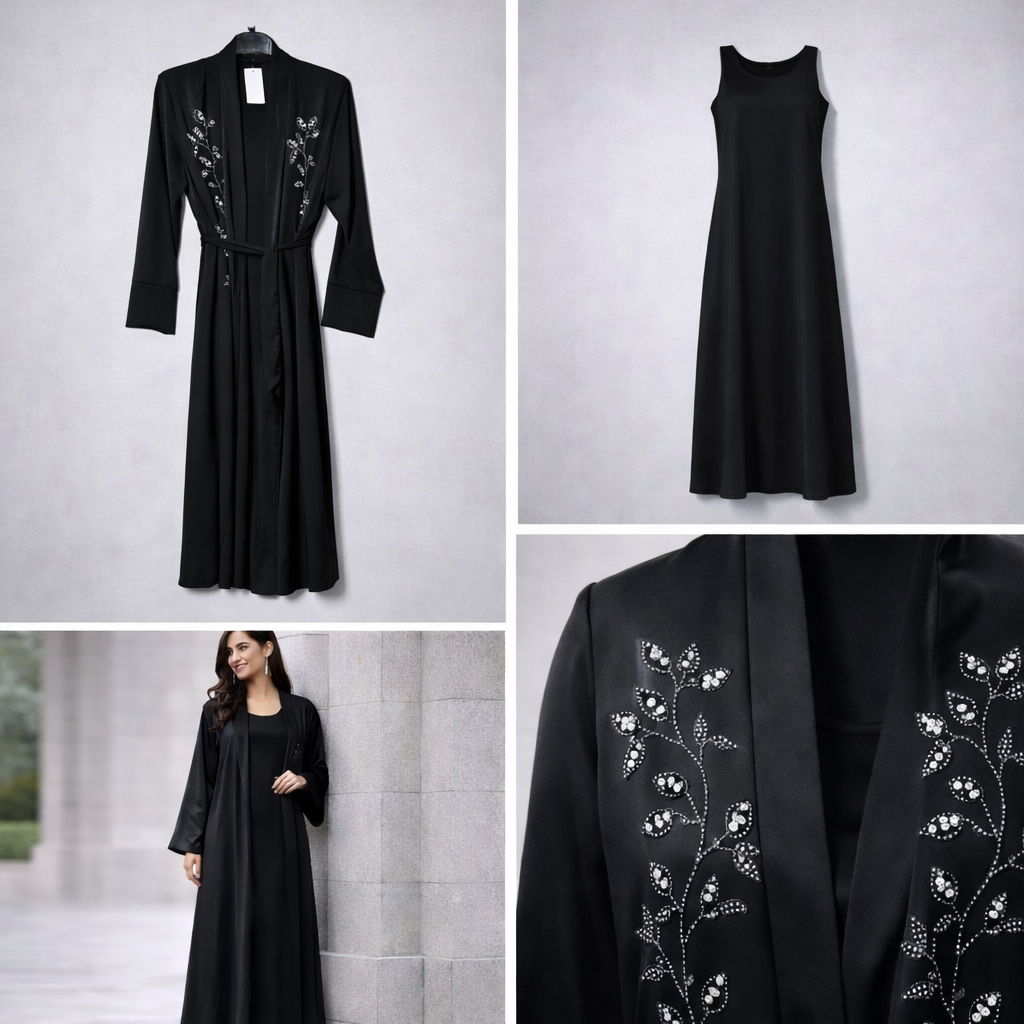 MUSARAT Saudi Style Abaya Kimono With Inner Slip Dress
