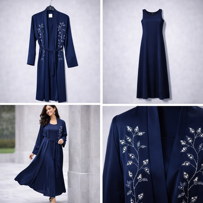 MUSARAT Saudi Style Abaya Kimono With Inner Slip Dress