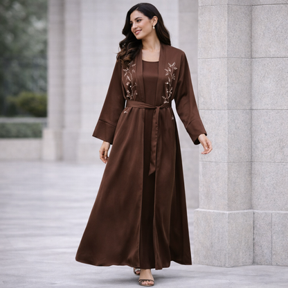MUSARAT Saudi Style Abaya Kimono With Inner Slip Dress