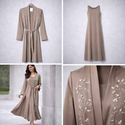 MUSARAT Saudi Style Abaya Kimono With Inner Slip Dress