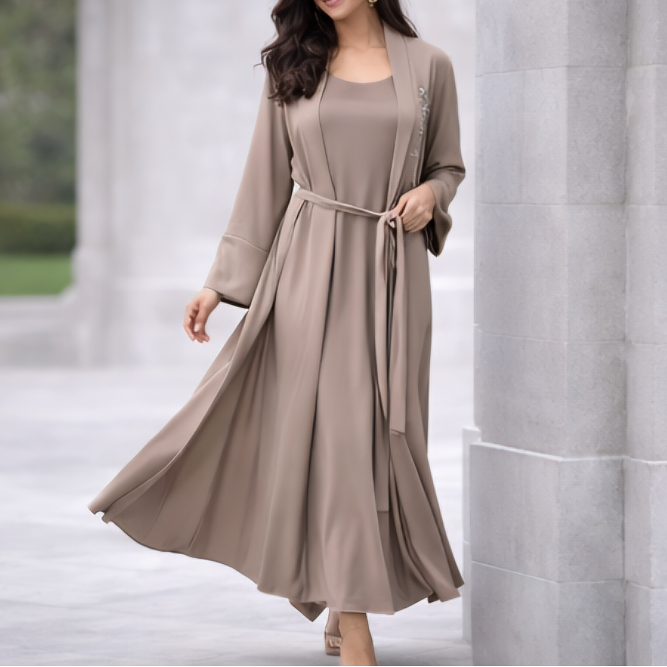 MUSARAT Saudi Style Abaya Kimono With Inner Slip Dress